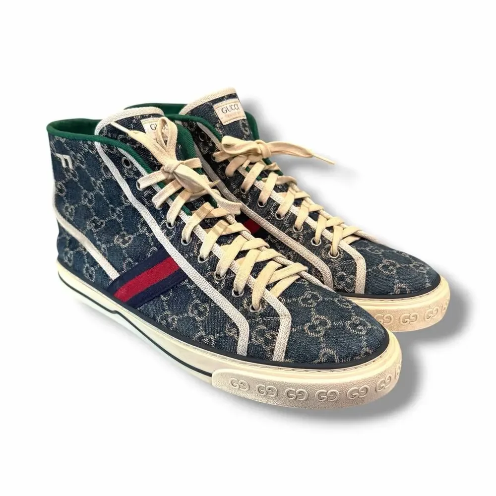 Gucci GG Tennis 1977 Denim High-Top Sneakers | Size 12G(13US)